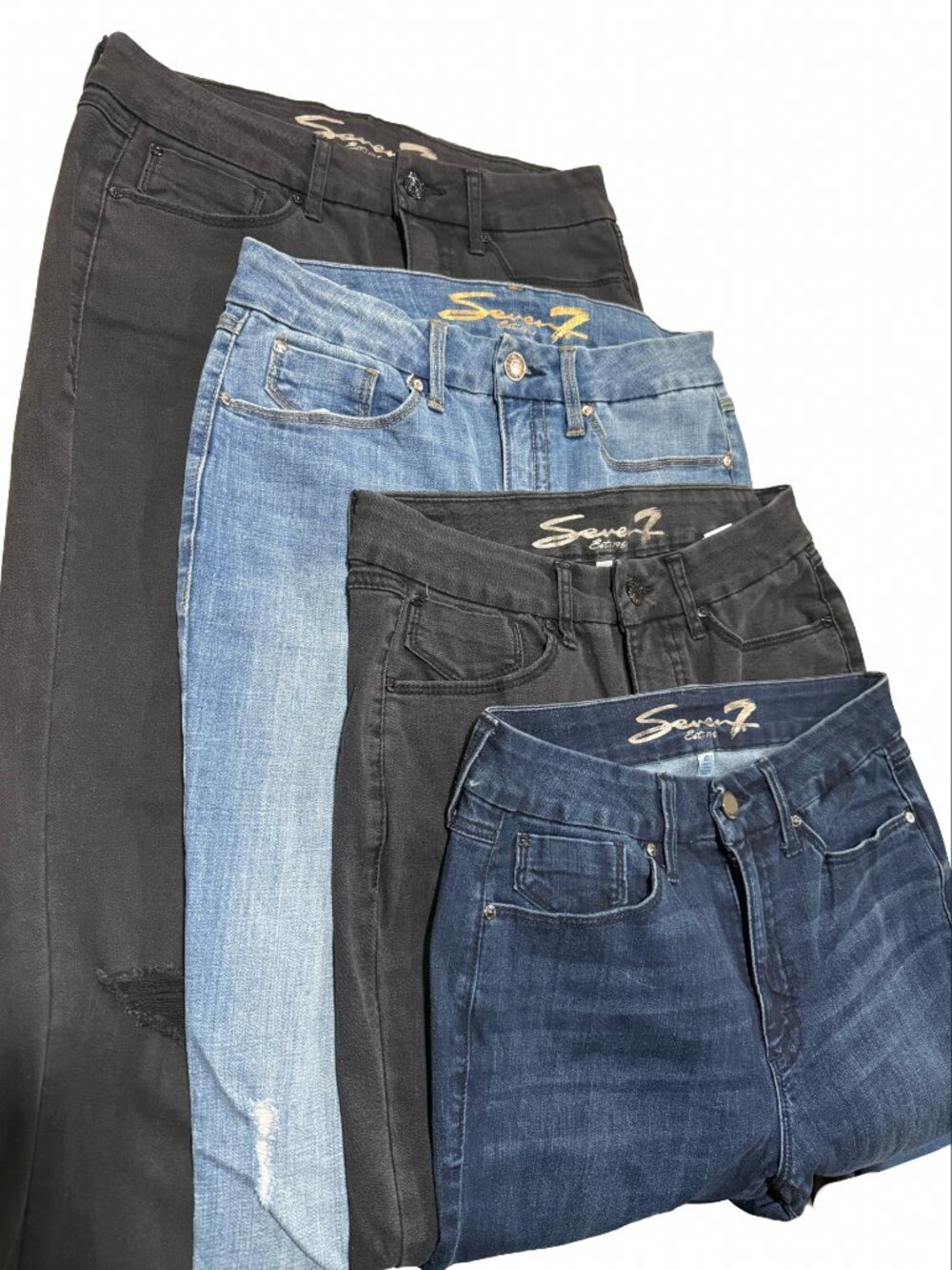 Lot of 4 Seven7 Tummyless High Rise Jeans Size 10 Skinny Bootcut Black Blue